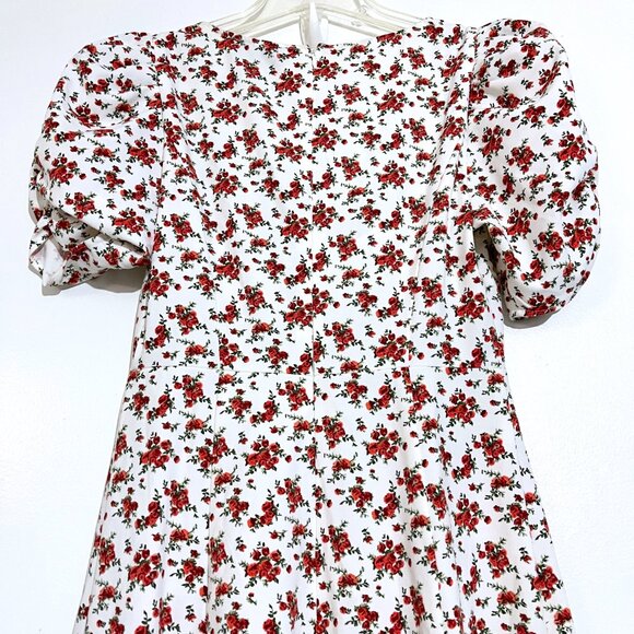Danielle Bernstein Floral Slitted Short Sleeve Queen Anne Neckline Dress - Picture 7 of 15